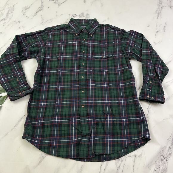 Lands' End Other - Lands End Mens Vintage 90s Plaid Shirt Size L Blue Green Wool Cotton Blend
